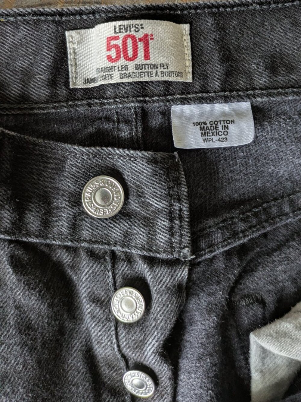 Levis 501 Original Black Jeans Button Fly Straight Leg vintage W 29 L 32